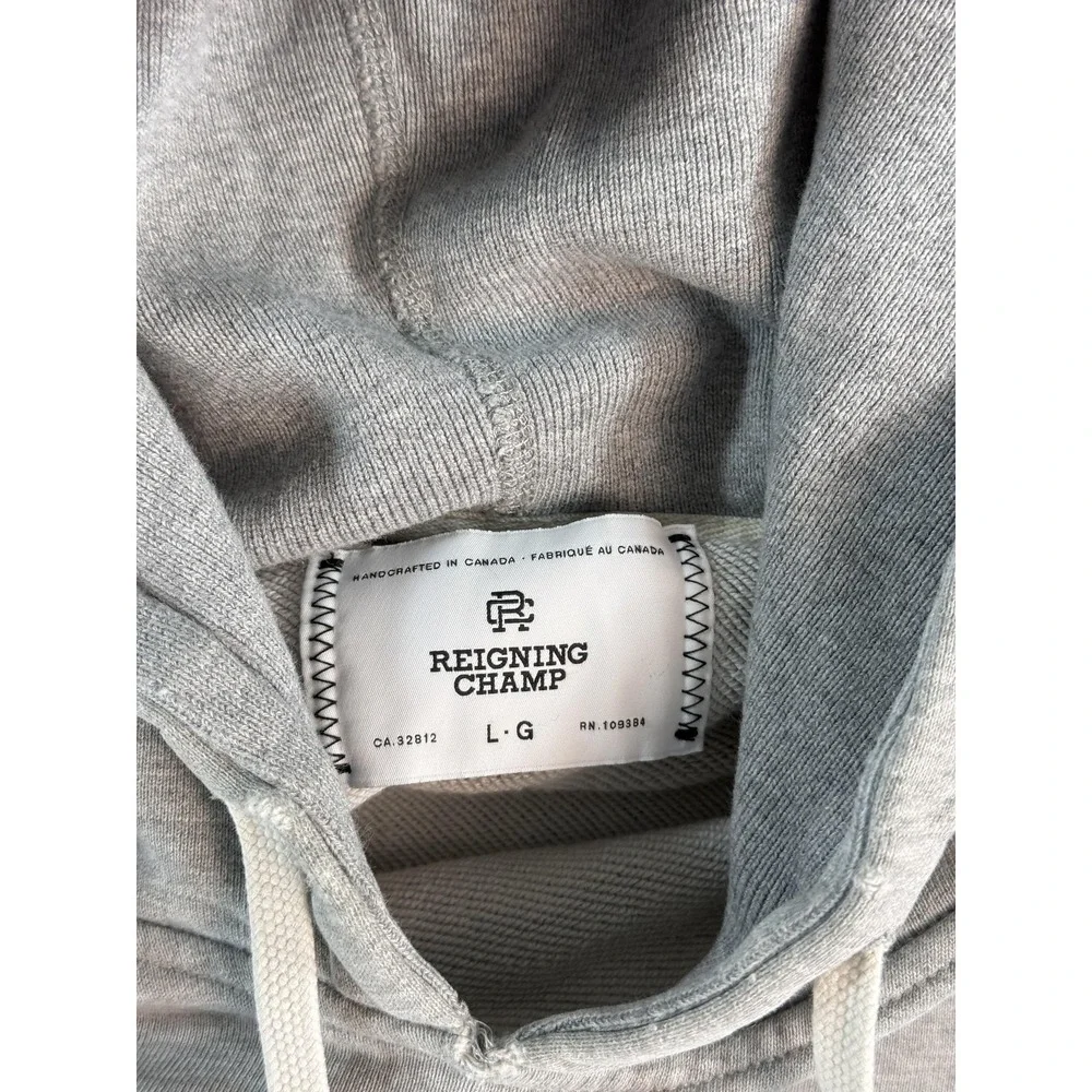 Reigning Champ Hoodie Mens Large Gray Fleece Pullover Kangaroo Pocket Canada